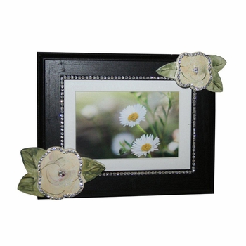 Ivory Roses with Bling Dark Picture Frame