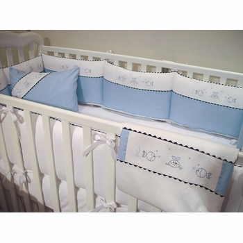 le poisson embroidered fish crib bedding