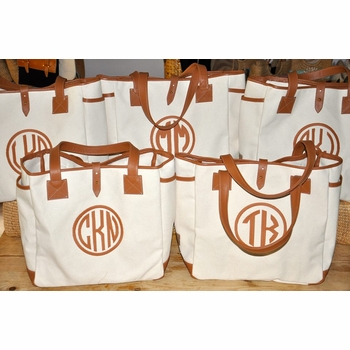Leather and Canvas Tote with Monogram