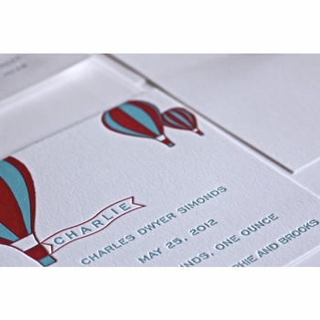 Letterpress Ballons Baby Announcement - Charlie