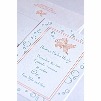 Letterpress Fish Baby Announcement - Thomas