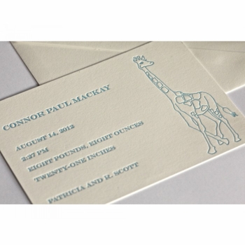 Letterpress Giraffe Baby Announcement - Connor