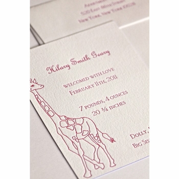 Letterpress Giraffe Baby Announcement - Hilary Baby