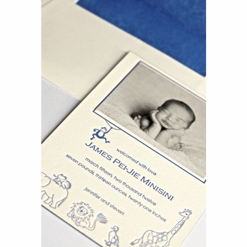 Letterpress Monkey Baby Announcement - James