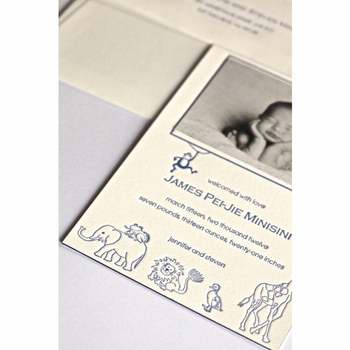 letterpress monkey baby announcement - james