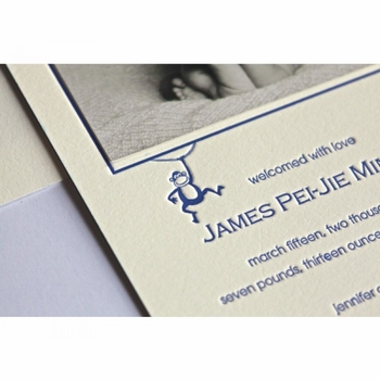 letterpress monkey baby announcement - james