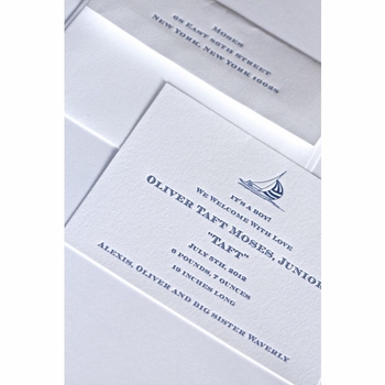 Letterpress Ship Baby Announcement - Taft