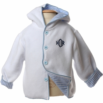 lined hooded cotton white sweater (baby blue gingham lining)