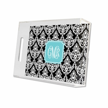 madison damask black lucite tray - small