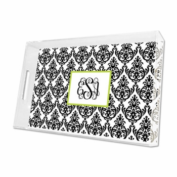 madison damask white with black lucite tray - large