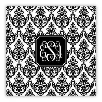 Madison Damask White With Black Square Lucite Tray Insert