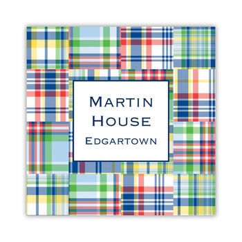 madras patch blue square paper coaster<br>set of 50