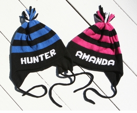 midnight black stripe ear flap hat