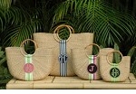 Monogrammed Half Moon Woven Basket Bag