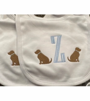 Monogrammed Puppy Burp Cloth and Bib Set