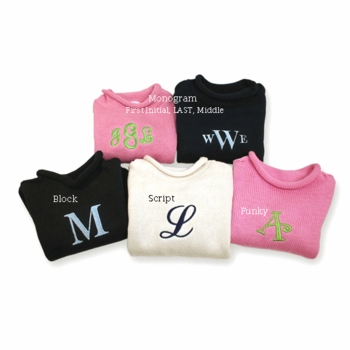 monogrammed roll neck pullover sweater