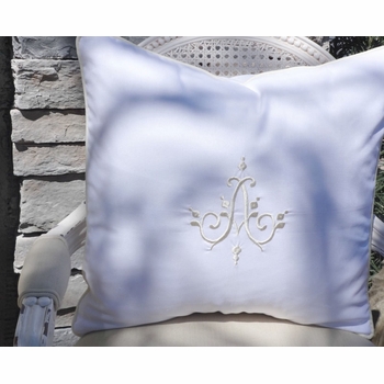 Monogrammed White Linen Pillow Sham