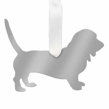 moon and lola bassett hound christmas ornament - silver