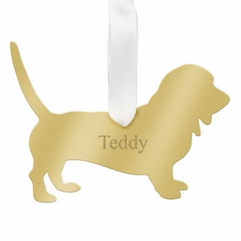 moon and lola bassett hound christmas ornament - silver
