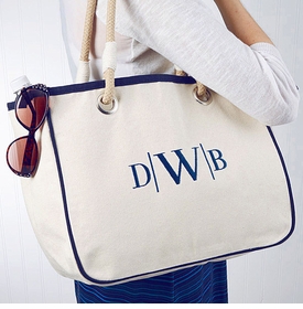 Navy Accented Rope Tote