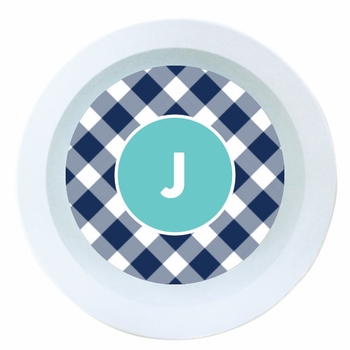 Navy Gingham Melamine Round Bowl