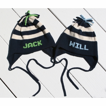 Navy Stripe Ear Flap Hat