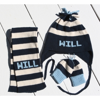 Navy Stripe Ear Flap Hat