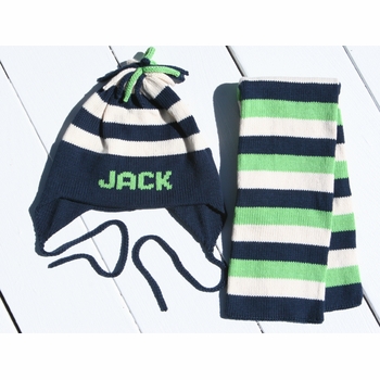 Navy Stripe Ear Flap Hat