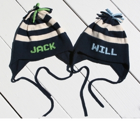 Navy Stripe Ear Flap Hat