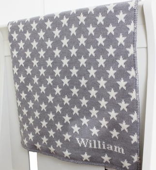 personalized baby blanket with grey stars