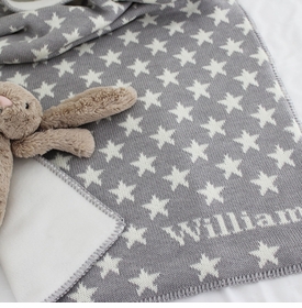 Personalized Baby Blanket with Grey Stars