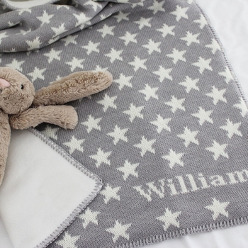 Personalized Baby Blanket with Grey Stars