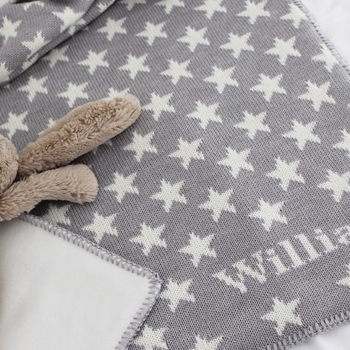 Personalized Baby Blanket with Grey Stars