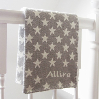Personalized Baby Blanket with Grey Stars