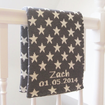 Personalized Baby Blanket with Grey Stars
