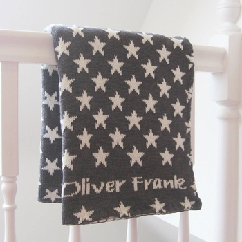 Personalized Baby Blanket with Grey Stars