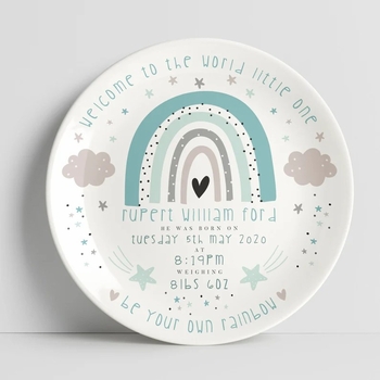 personalized baby boy plate - rainbow 