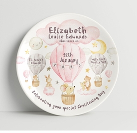 personalized baby girl plate - hot air balloon