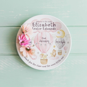 Personalized Baby Girl Plate - Hot Air Balloon