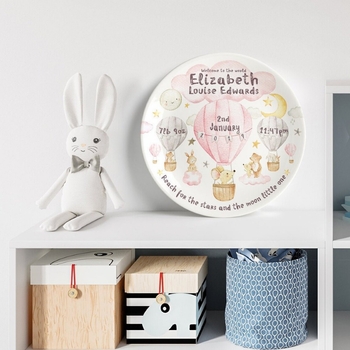 Personalized Baby Girl Plate - Hot Air Balloon