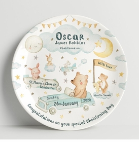 personalized baby plate - cars and bears