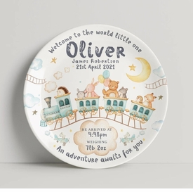 personalized baby plate - train animals
