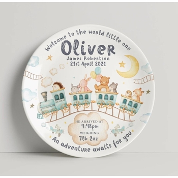 Personalized Baby Plate - Train Animals