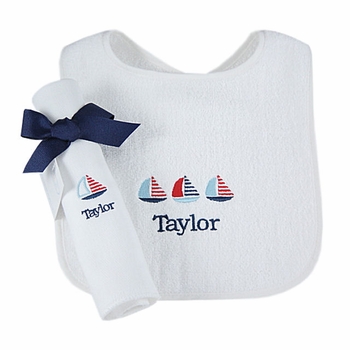 personalized bib and burp cloth - sailboats