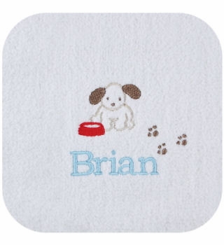 personalized bib and burp cloth set - puppy