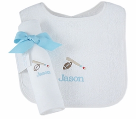 Personalized Bib and Burp Cloth Set - Sports