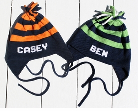 personalized cotton earflap hat (stripe) - multiple colors available