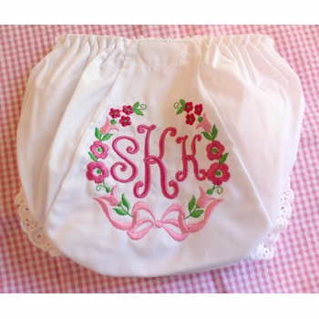 Personalized Diaper Cover with Floral Wreath