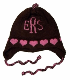 personalized earflap hat - hearts monogram