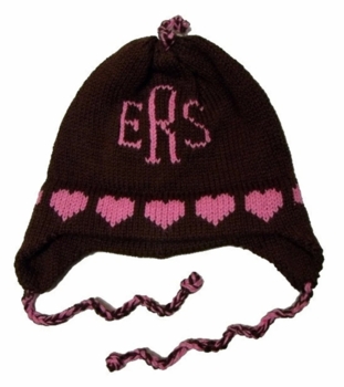 personalized earflap hat - hearts monogram